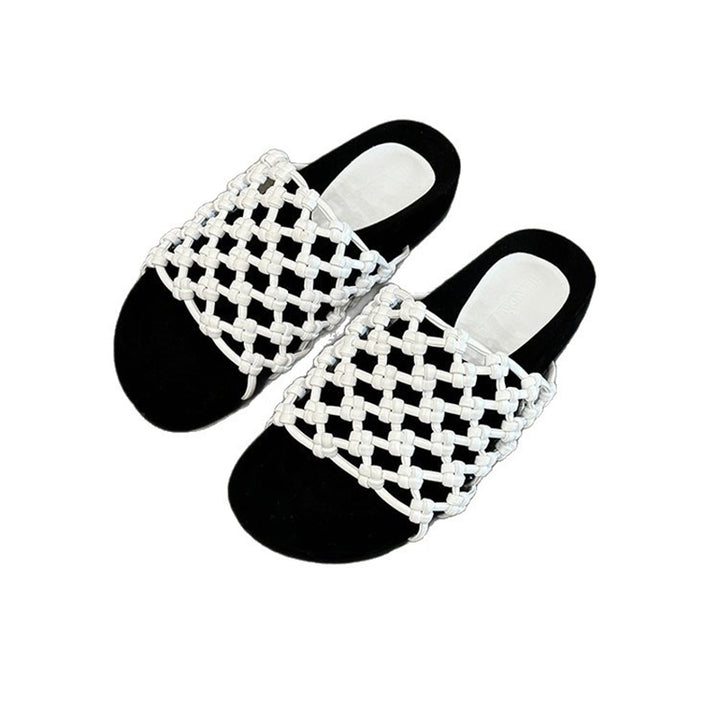 white Women's knotted net platform slides