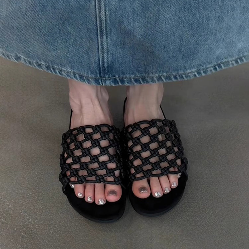 Women's knotted net platform slides