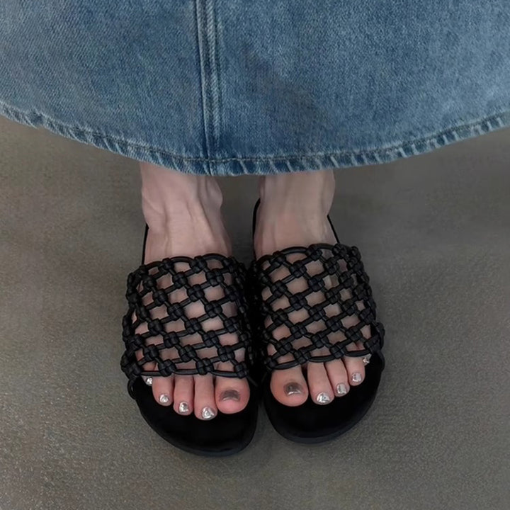 Women's knotted net platform slides