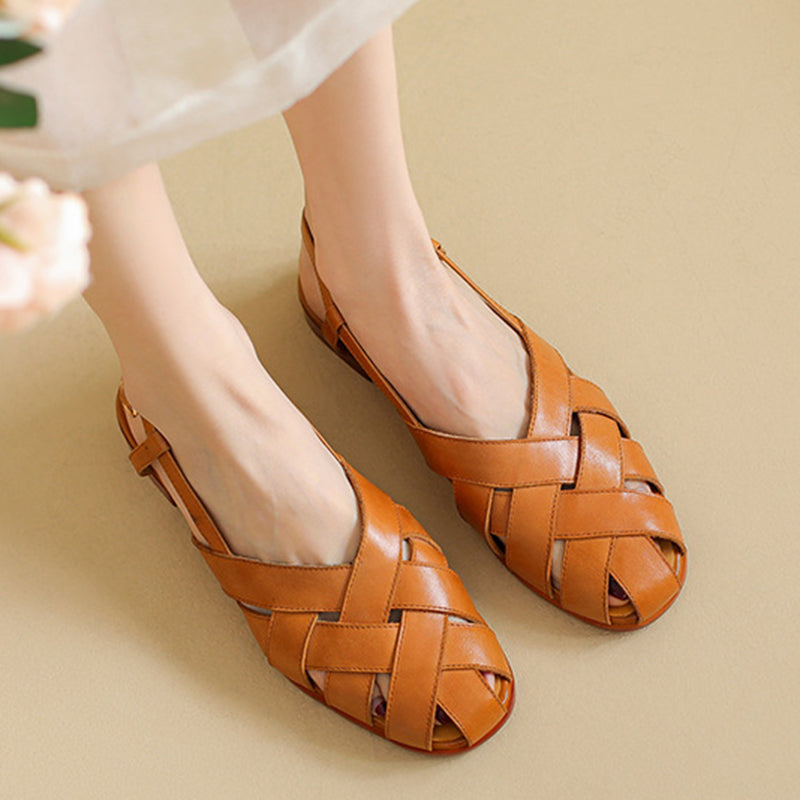 Women's leather woven cage closed toe sandals