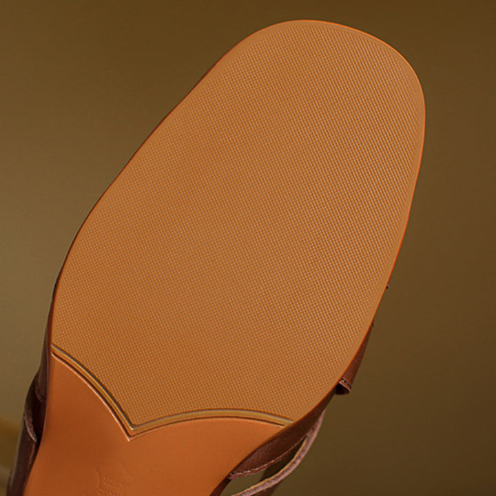 coffee Women's leather woven cage closed toe sandals