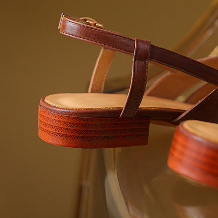 coffee Women's leather woven cage closed toe sandals