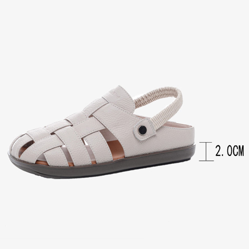 white Women's leather woven fisherman sandals