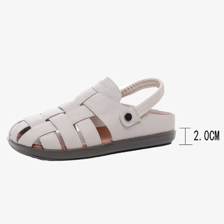 white Women's leather woven fisherman sandals