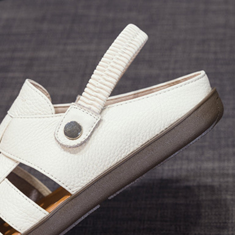 white Women's leather woven fisherman sandals