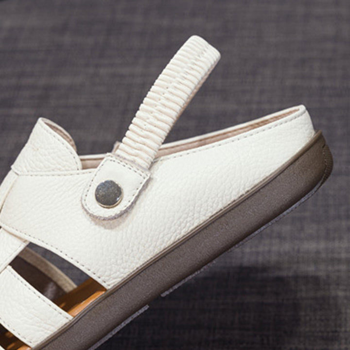 white Women's leather woven fisherman sandals