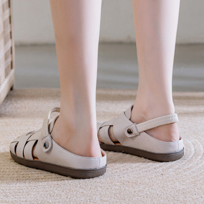 beige Women's leather woven fisherman sandals