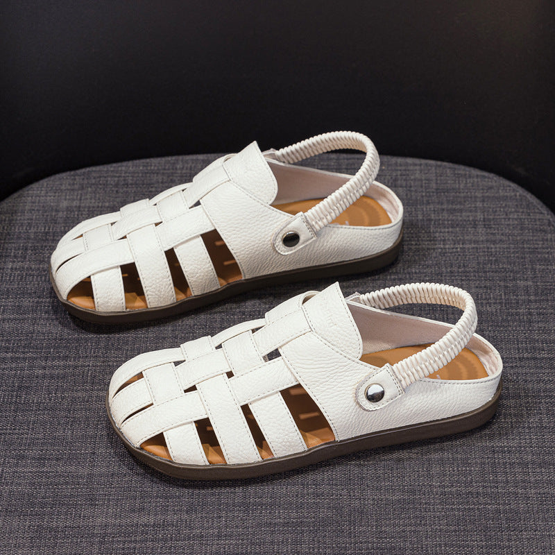 white Women's leather woven fisherman sandals