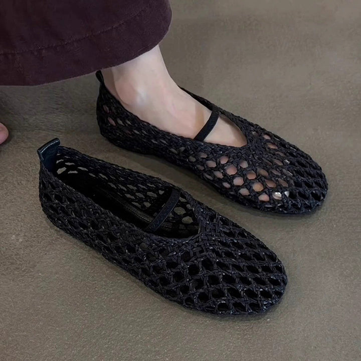 Women's leather woven mary jane flats