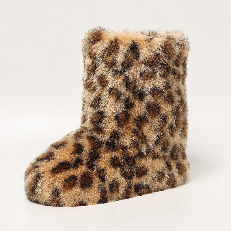 leopard Women's leopard faux fur booties for outdoors & Indoor