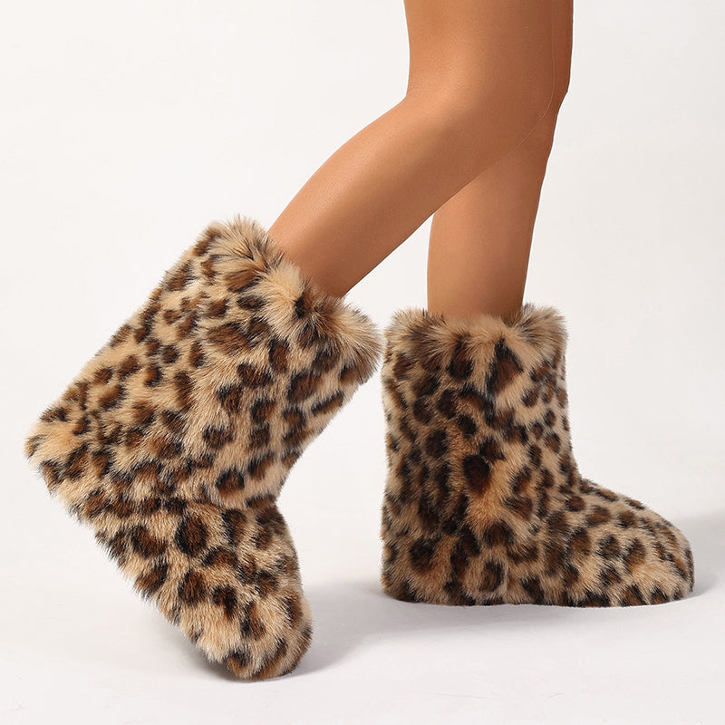 leopard Women's leopard faux fur booties for outdoors & Indoor
