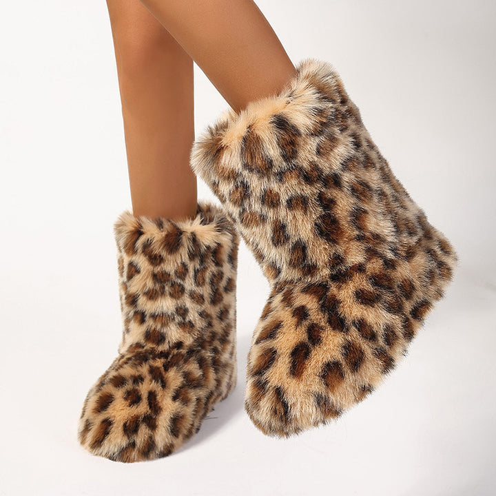 leopard Women's leopard faux fur booties for outdoors & Indoor