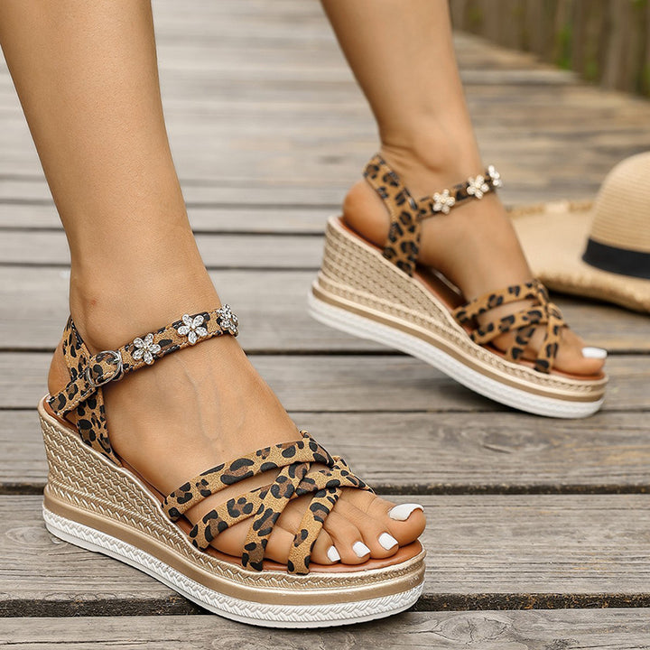 Women's leopard peep toe wedge sandals