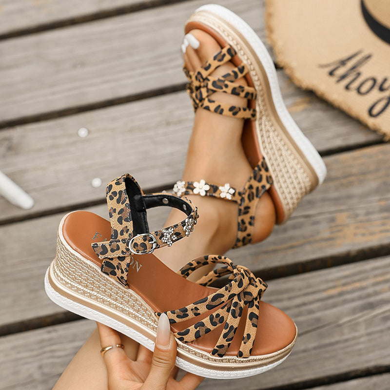 leopard Women's leopard peep toe wedge sandals