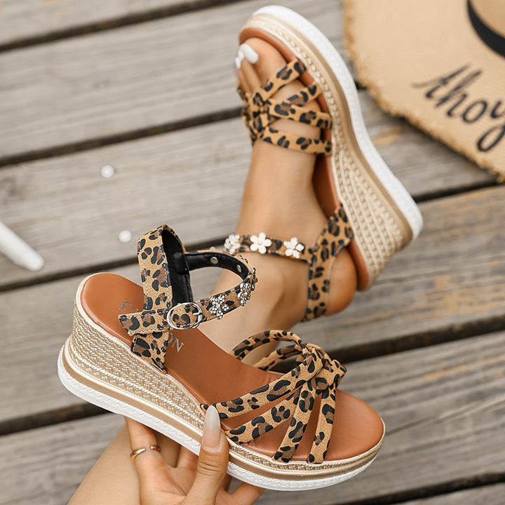 leopard Women's leopard peep toe wedge sandals