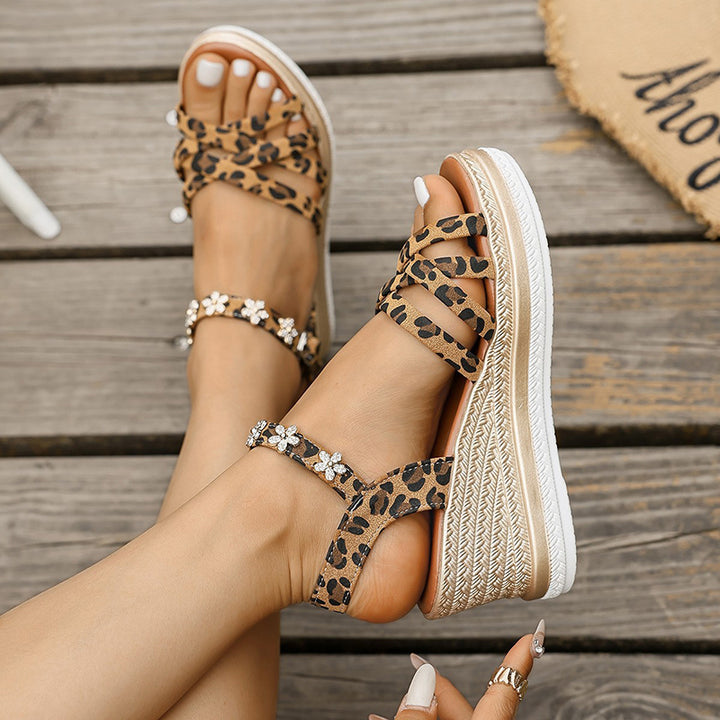 leopard Women's leopard peep toe wedge sandals