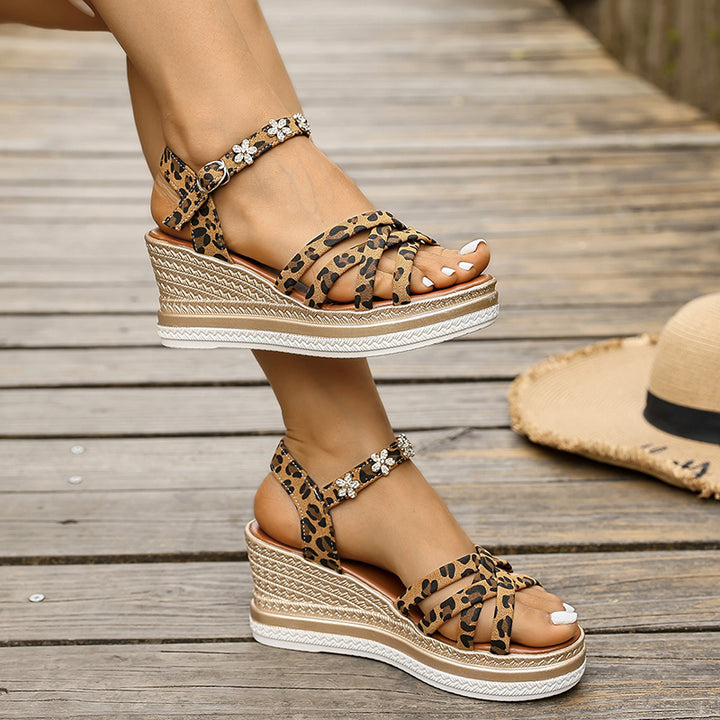 leopard Women's leopard peep toe wedge sandals