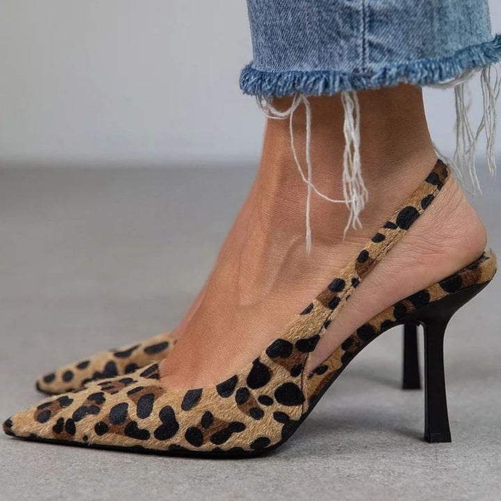 Women's leopard print stiletto heels slingback pumps