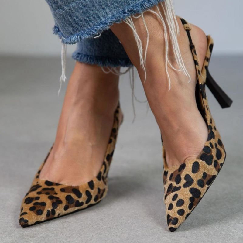 Women's leopard print stiletto heels slingback pumps
