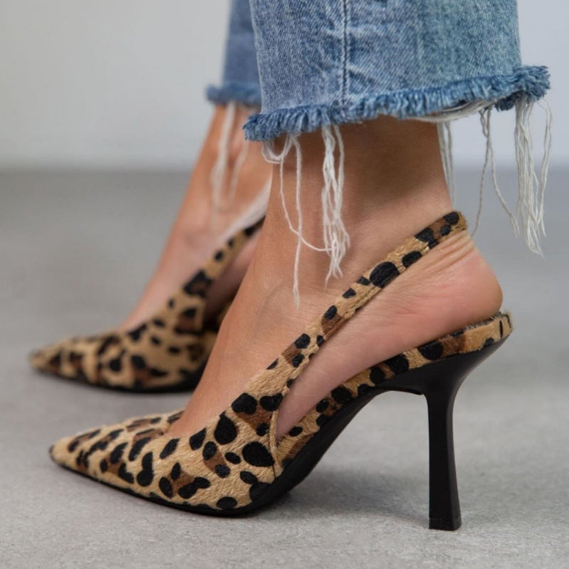 Women's leopard print stiletto heels slingback pumps
