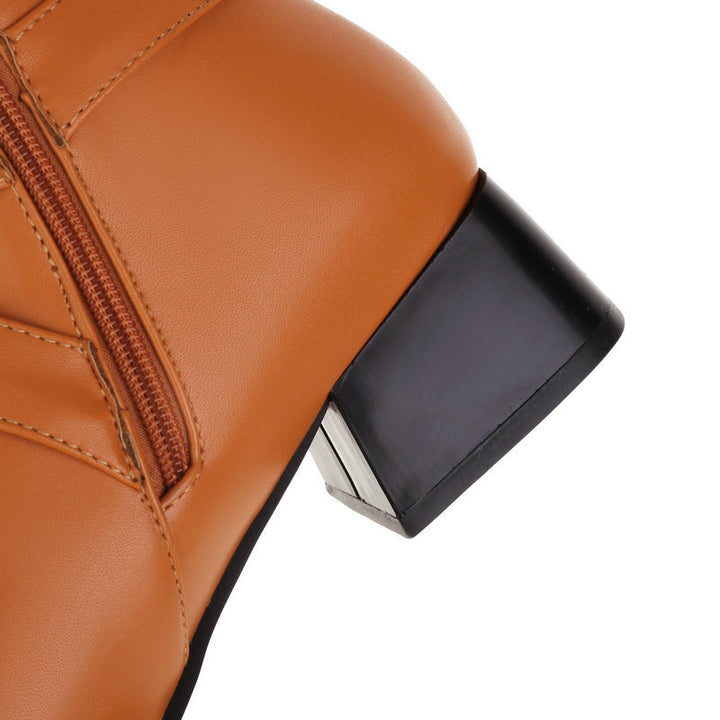 orange Women's low block heels knee high riding boots