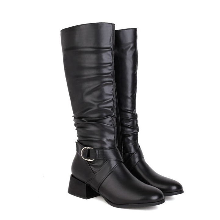 black Women's low block heels knee high riding boots