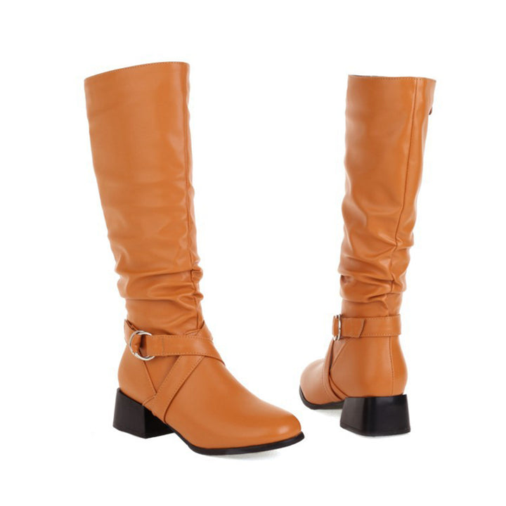 orange Women's low block heels knee high riding boots