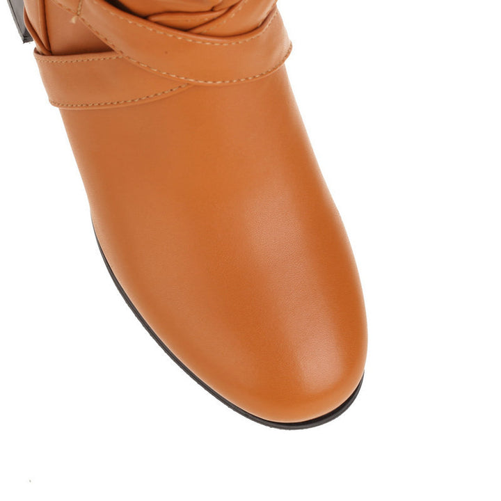 orange Women's low block heels knee high riding boots