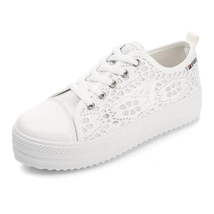 white Women's mesh lace breathable platform sneakers for summer spring