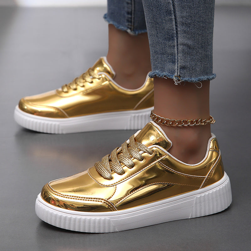 gold Women's metallic lace-up platform sneakers