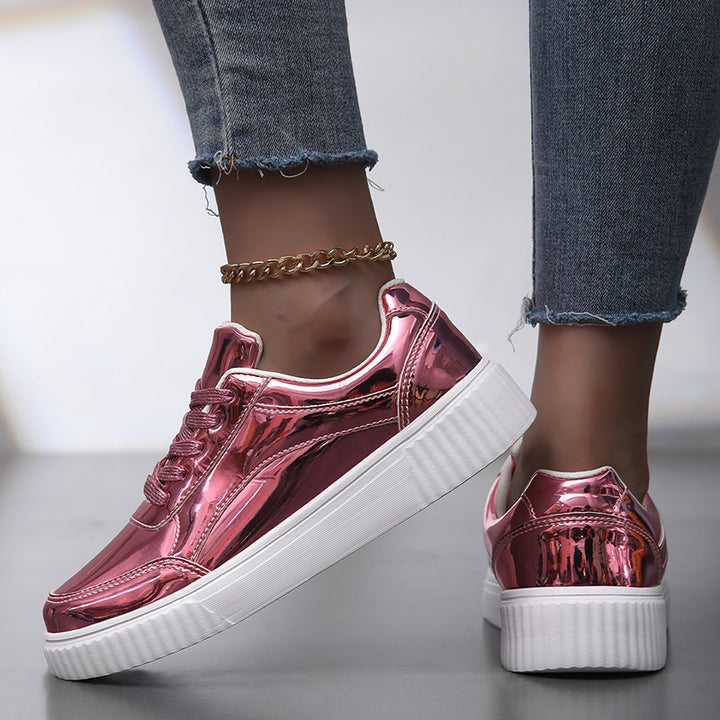 rose Women's metallic lace-up platform sneakers
