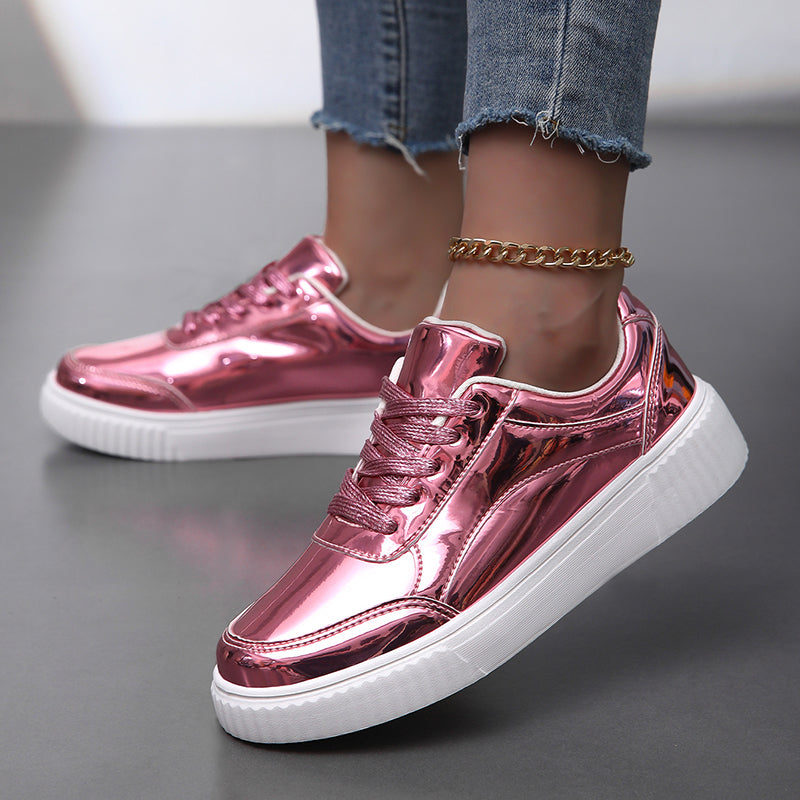 Women's metallic lace-up platform sneakers