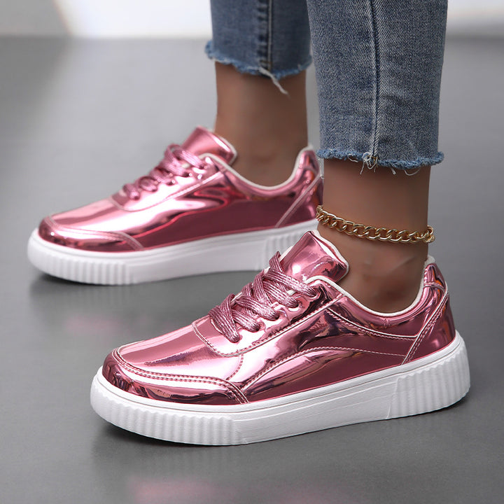 rose Women's metallic lace-up platform sneakers
