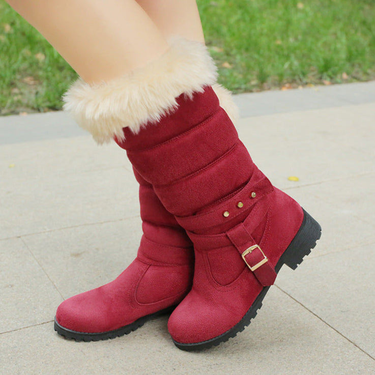 red Women's mid calf snow boots