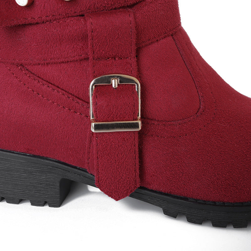 red Women's mid calf snow boots