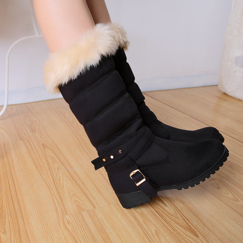 black Women's mid calf snow boots