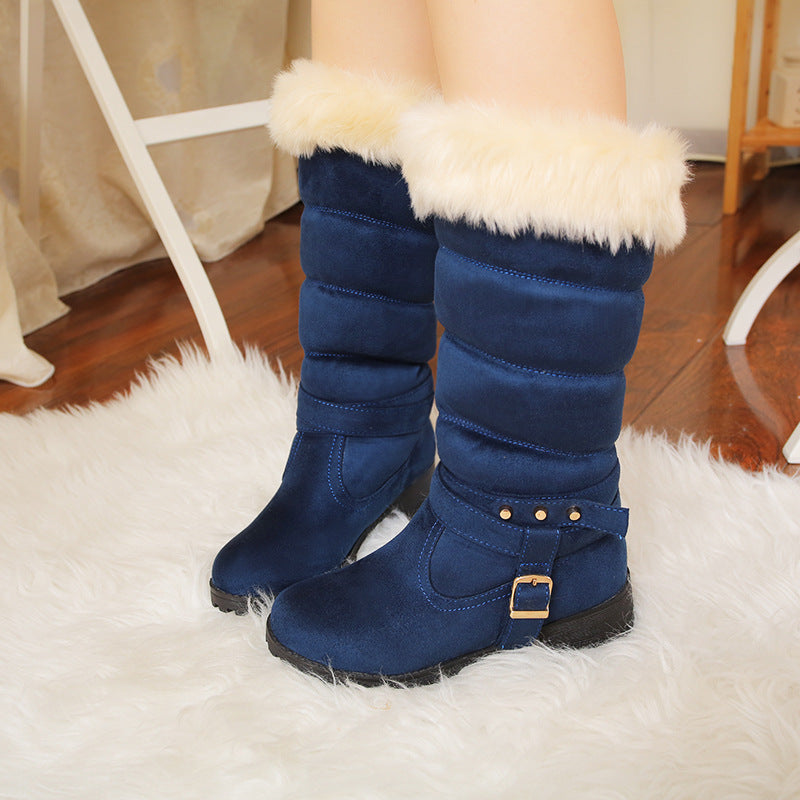 Women's mid calf snow boots with fuzzy trim