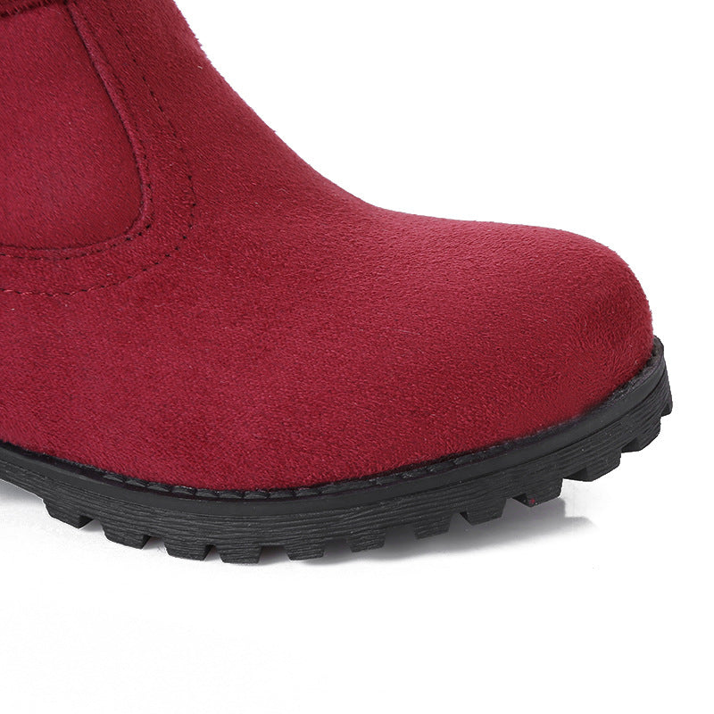 red Women's mid calf snow boots