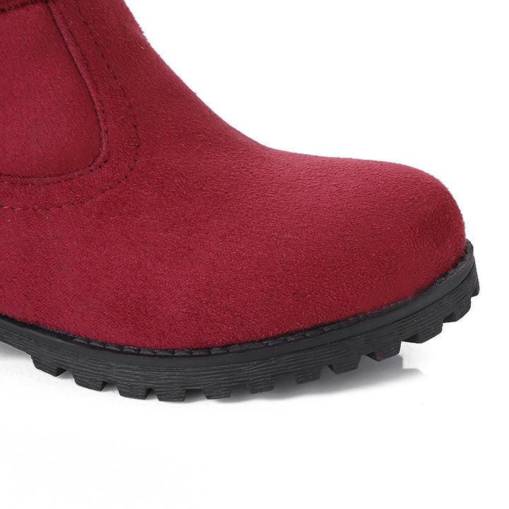 red Women's mid calf snow boots