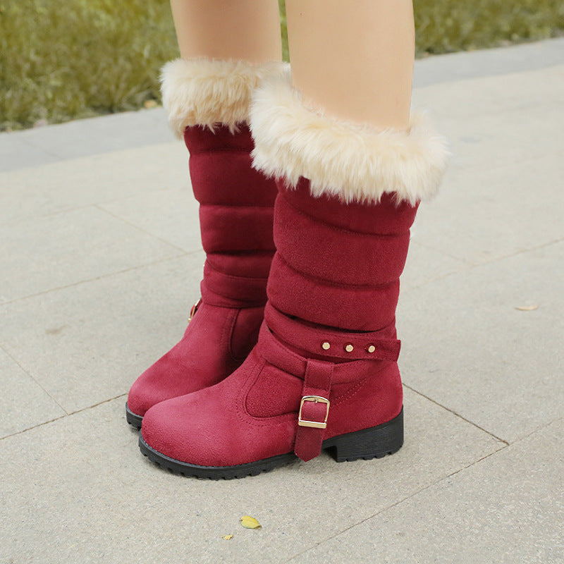 Women's mid calf snow boots with fuzzy trim