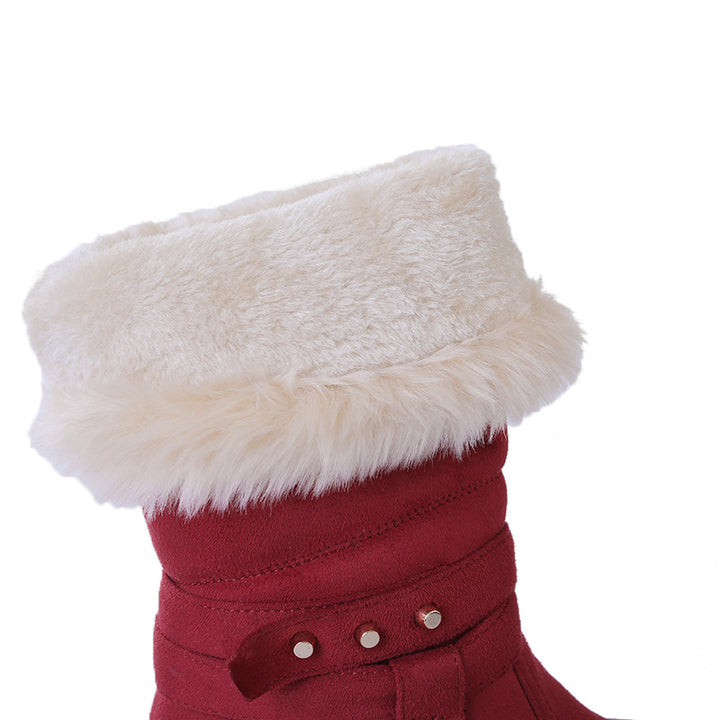 red Women's mid calf snow boots
