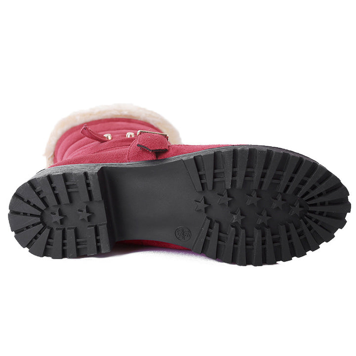 red Women's mid calf snow boots