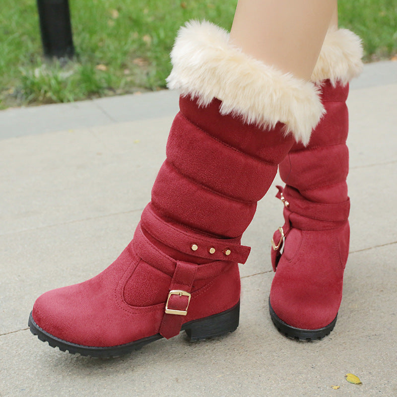 red Women's mid calf snow boots