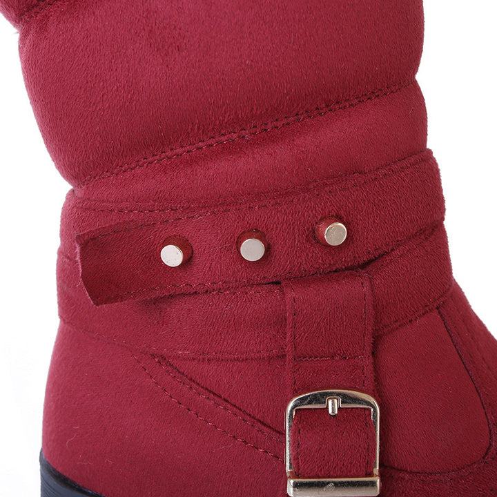 red Women's mid calf snow boots