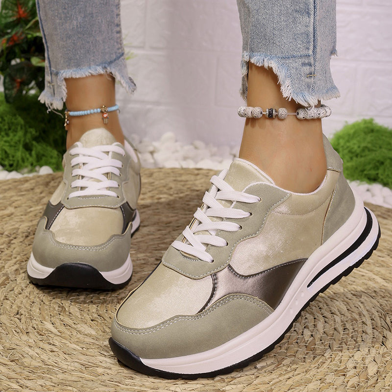 khaki Women's multi-color patchwork sneakers
