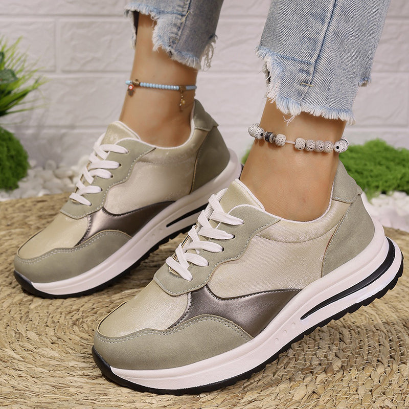 khaki Women's multi-color patchwork sneakers