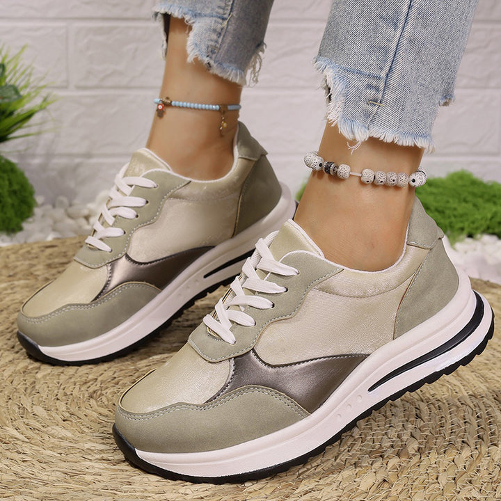khaki Women's multi-color patchwork sneakers