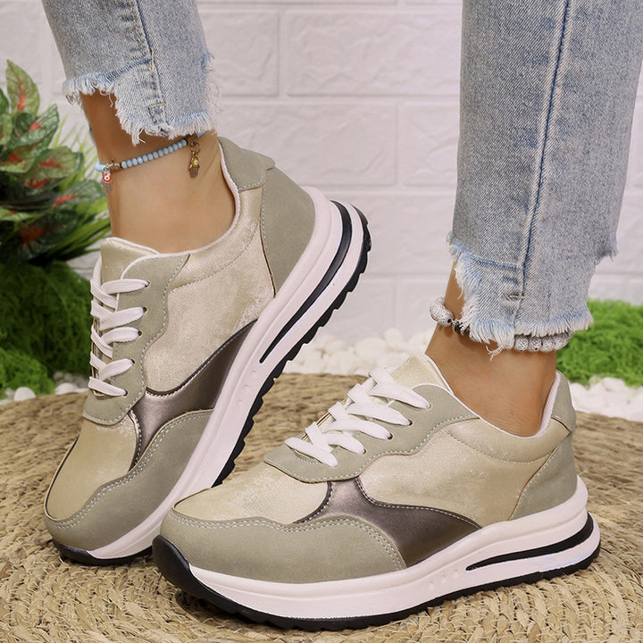 khaki Women's multi-color patchwork sneakers