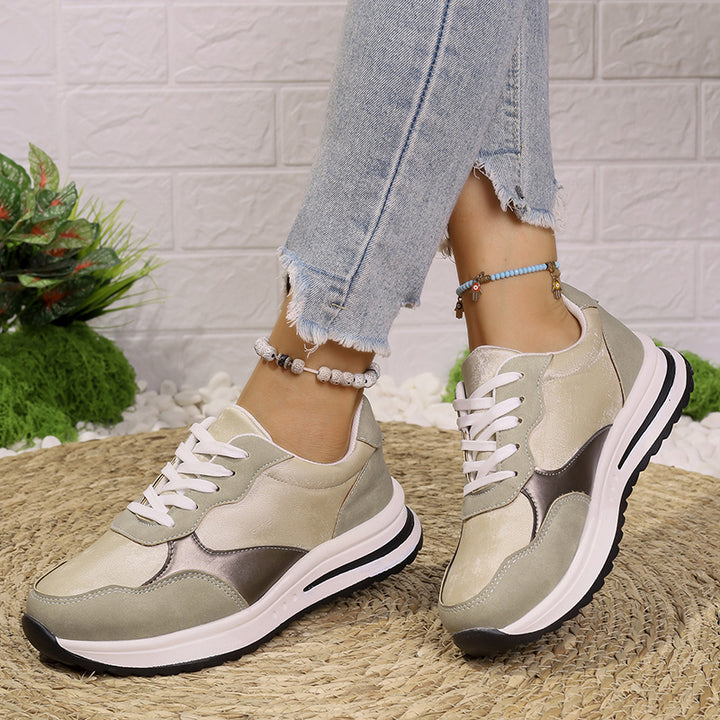 khaki Women's multi-color patchwork sneakers