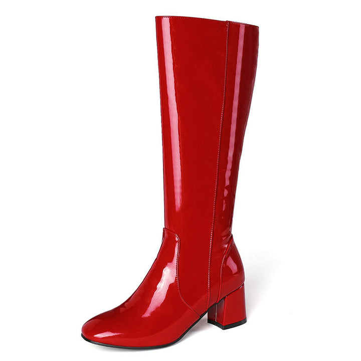 Women's patent leather knee high boots block heels